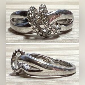 Designer Signed SUN Sterling Silver Double Row Diamond Highway Ring, Size 6.5